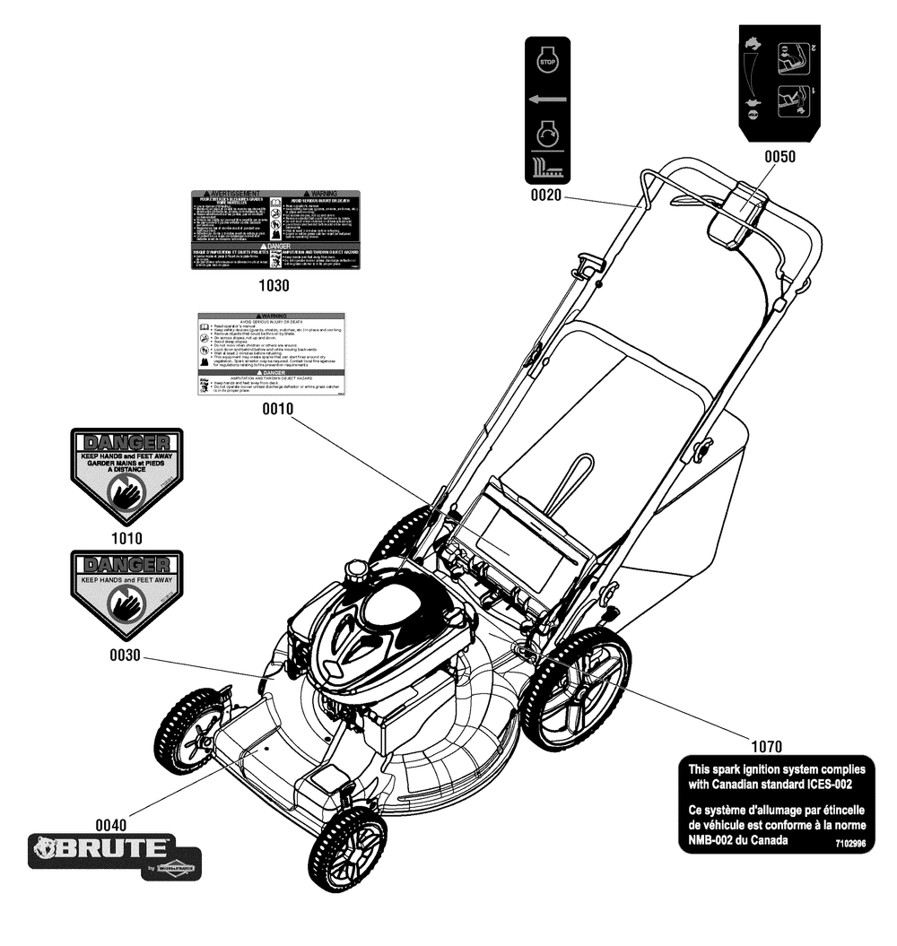 Decals Group (7502369_7502918) Diagram and Parts List for 7800892-BTSPV22675HWFC 2012 Briggs and Stratton Lawn Mower